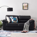 Modern 3 Seater Leather Sofa – Black Upholstered Living Room Couch with Padded Arms