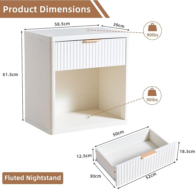 Bedside Table, Wooden Bedside Cabinet with 2 Drawers & Open Storage